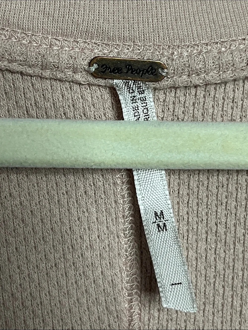 Free People Masquerade Cuff Thermal Top Embroidered Long Sleeve Beige Medium